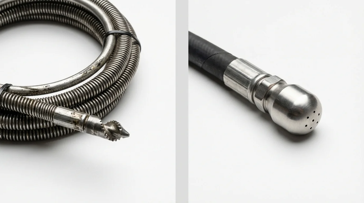 Drain snake cable and hydro jetting nozzle used for drain cleaning in Trenton, OH