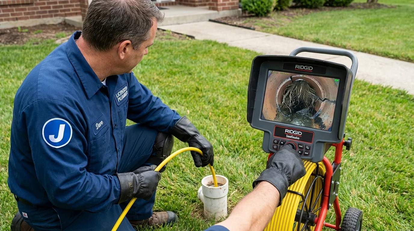 Sewer camera inspection being performed by Johns Plumbing LLC in Trenton