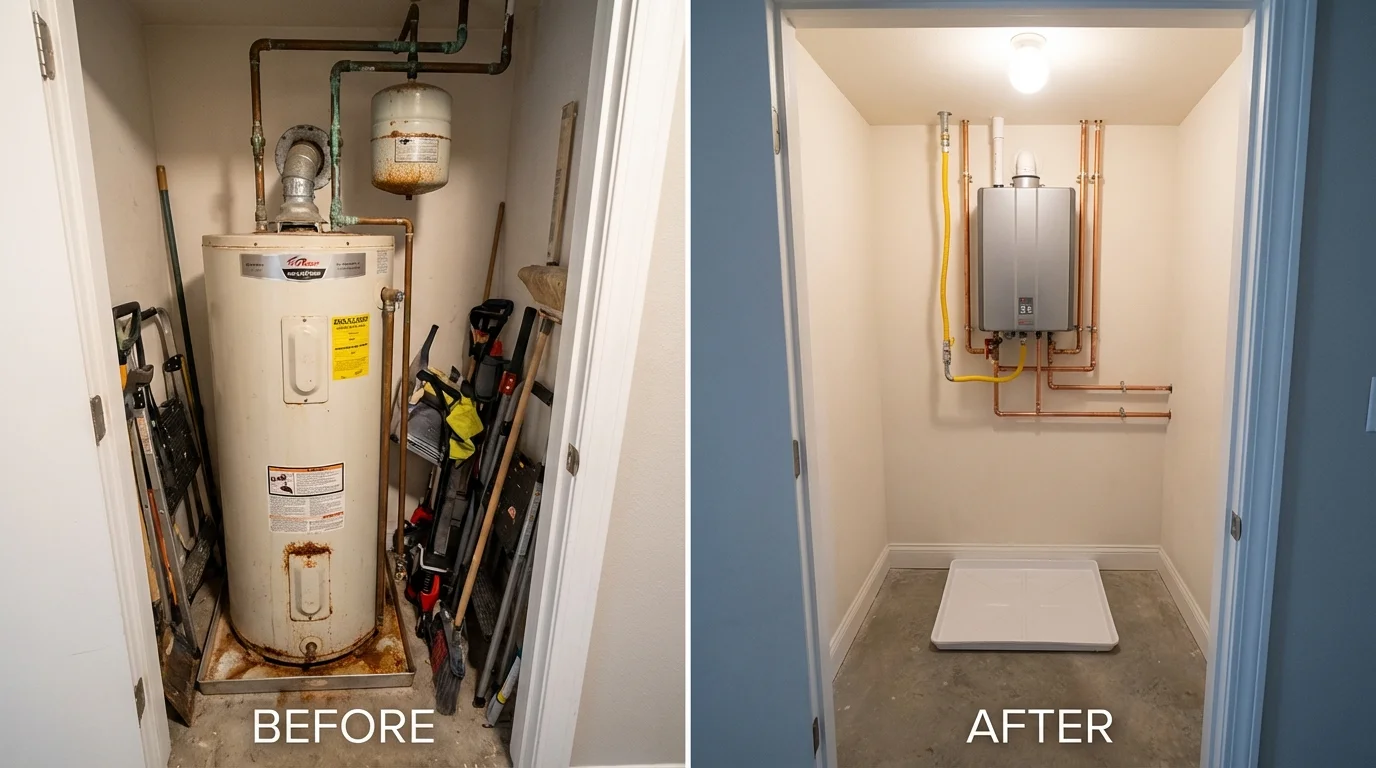Tank water heater versus wall-mounted tankless unit comparison for Trenton, OH homeowners