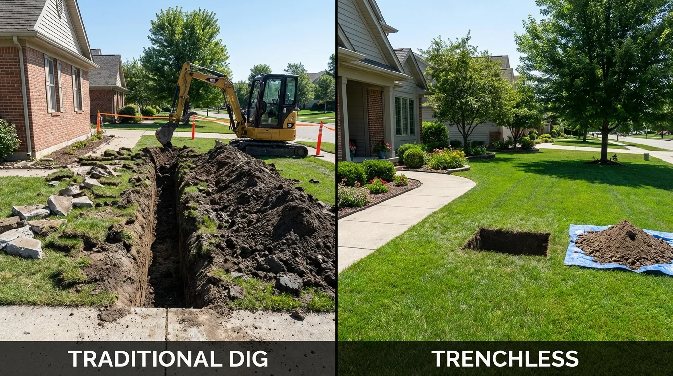 Trenchless sewer repair with minimal yard damage versus traditional excavation in Trenton, OH